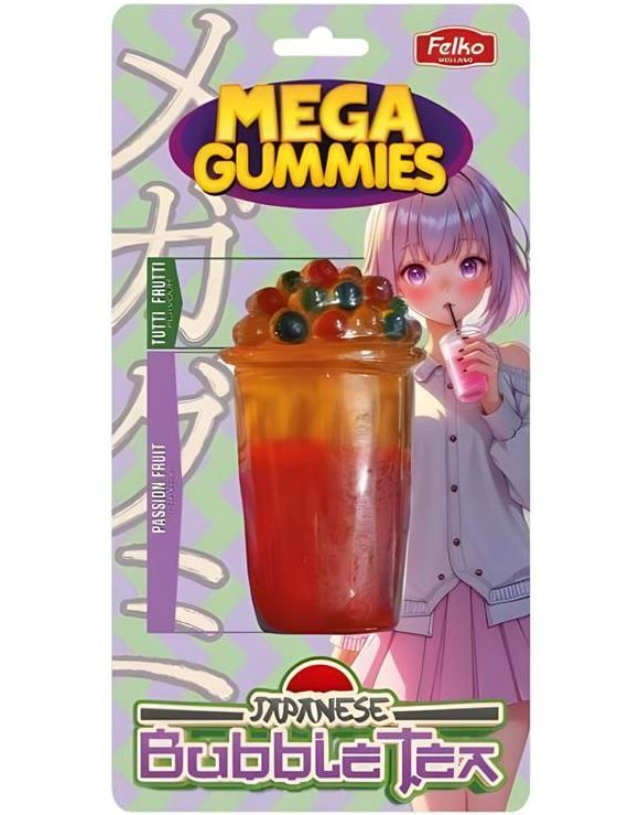 Mega Gummies Japanese Bubble Tea - Vingummi med Tutti Frutti og Pasjonsfruktsmak 120 gram