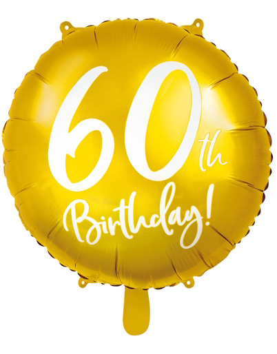60th Birthday - Rund Gullfarget Folieballong 45 cm