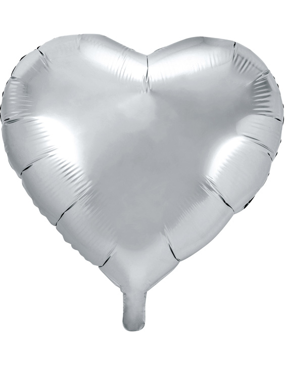 Stor Hjerteformet Sølvfarget Folieballong 61 cm
