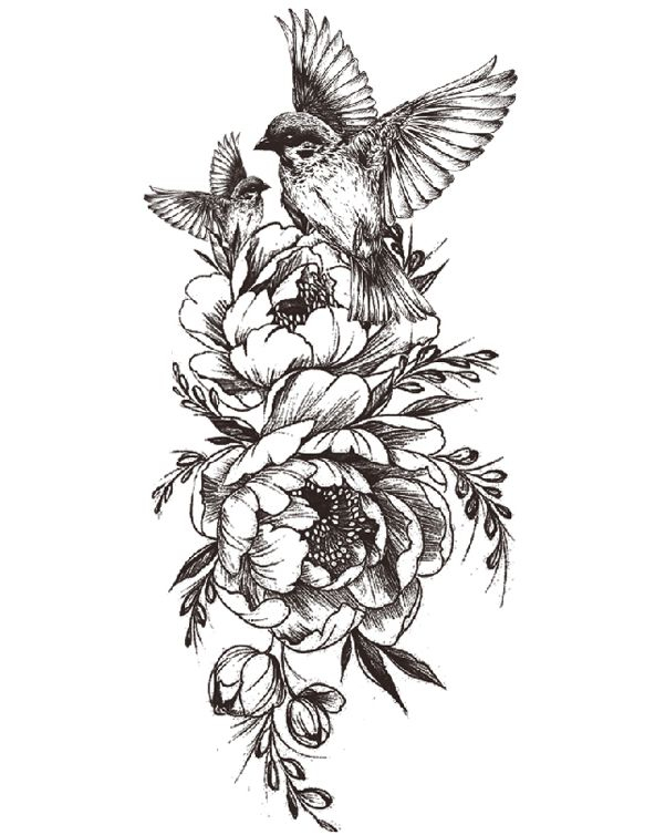 Flowers & Birds (Fake Tattoo)