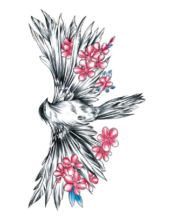 Flowered Bird (Fake Tattoo)