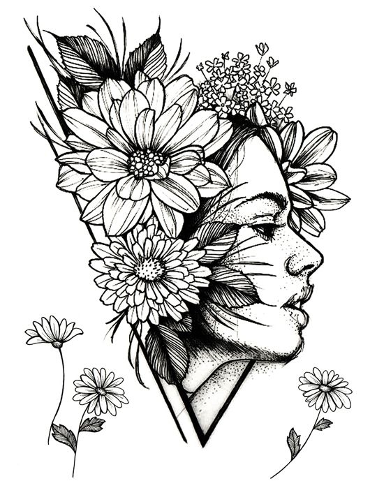 Flowerwoman - 3 stk Tatoveringer (Fake Tattoo)