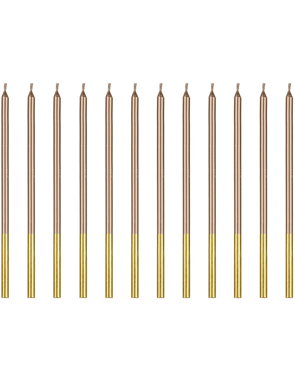 12 stk Høye Gullfargede Kakelys 14 cm