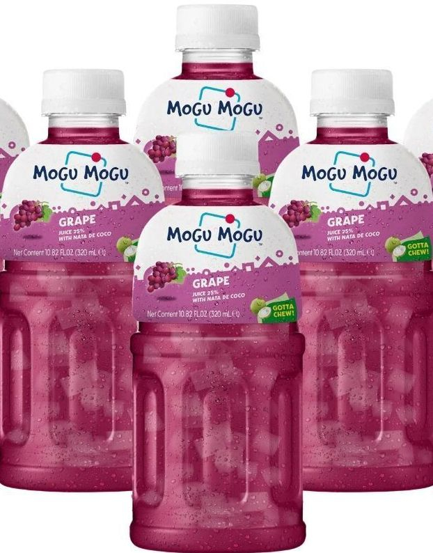 6 stk Mogu Mogu Nata De Coco Grape - Druejuice med Kokosgelebiter 320 ml - Hel Eske (Thailand)