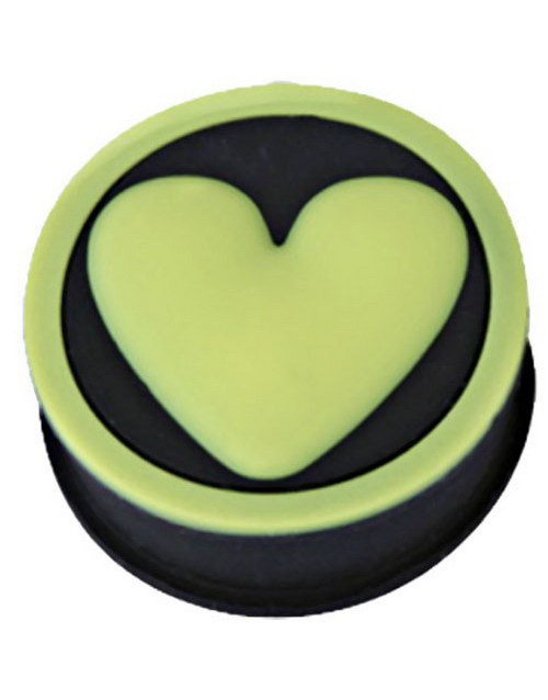 Yellow Heart - Lyser I Mørket - Svart Piercing Plugg