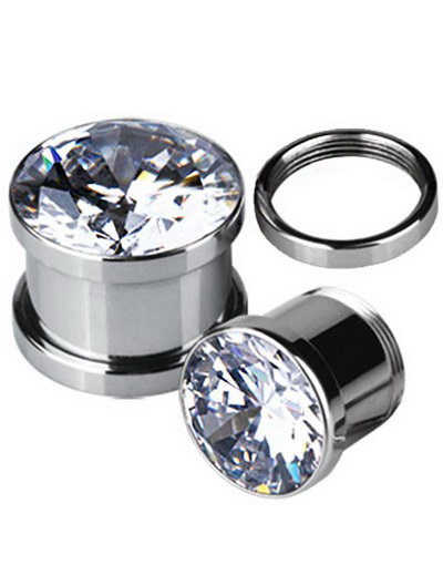 Glitrende Piercing Plugg med Klar Sten