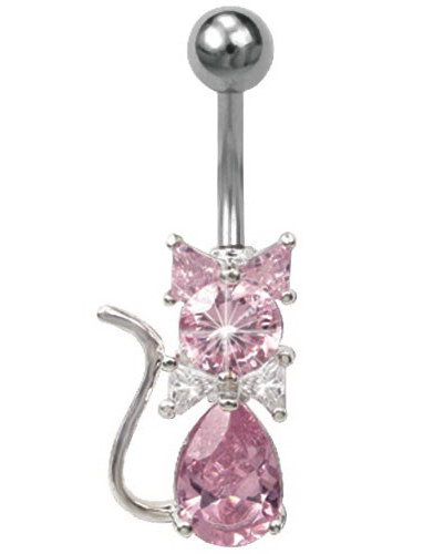 Kitten With Bowtie Navlepiercing - Rosa