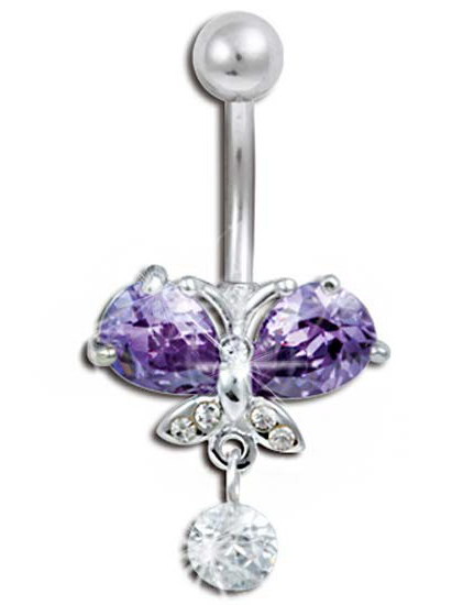 Jungle Butterfly Purple - Navlepiercing i Ekte Sølv