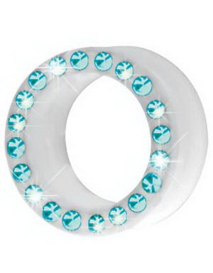 Silikon Piercing Tunnel i Hvit med Turkise Stener
