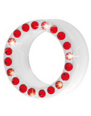 Silikon Piercing Tunnel i Hvit med Røde Stener