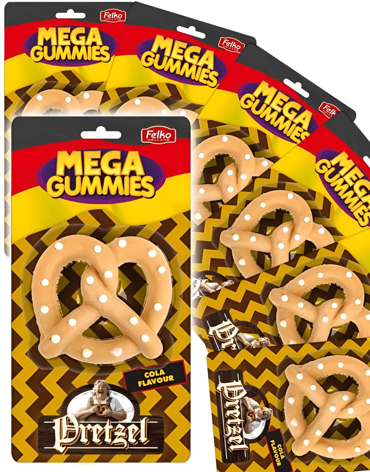 10 stk Mega Gummies German Pretzel - Vingummi Saltkringle med Colasmak - Hel Eske 1,2 kg
