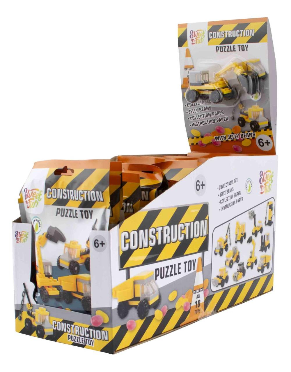 20 stk Construction Puzzle Toy Candy - Jelly Beans og Assortert Anleggsbil Lekefigur - Hel Eske
