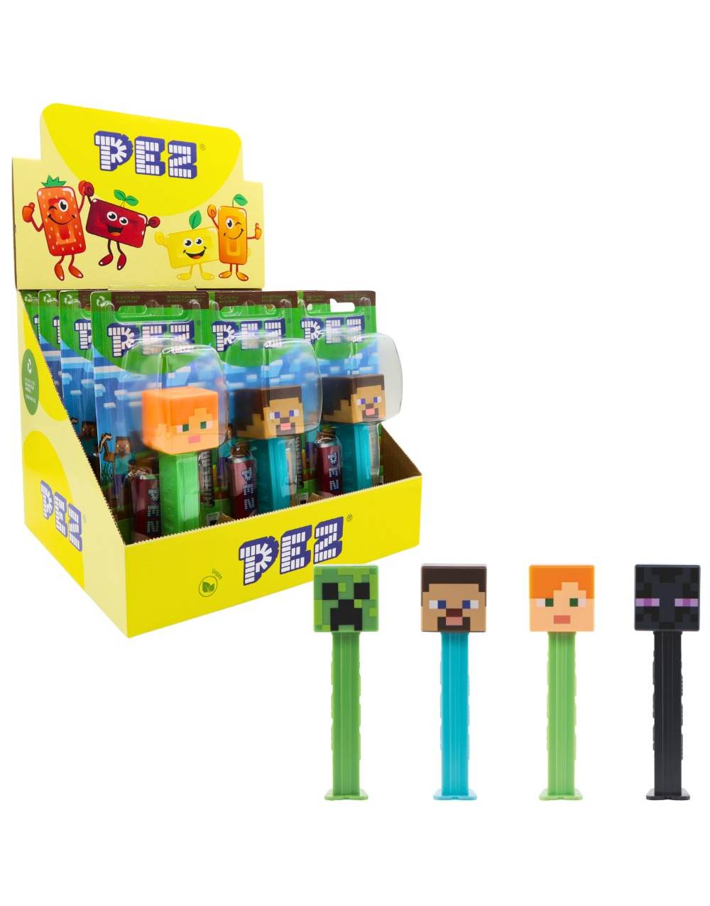 12 stk Minecraft Pez-Holdere med 2 stk Pez Pakker - Hel Eske