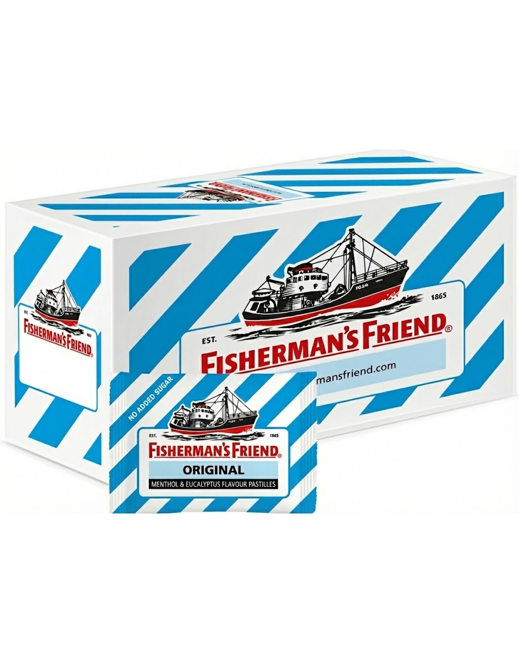 48 stk Fisherman's Friend Original Blue med Smak av Menthol og Eucalyptus - Hel Eske 1,2 kg