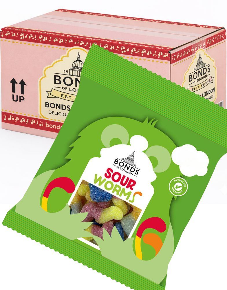 20 stk Sour Worms - Bonds of London - Hel Eske 1 kg (UK)
