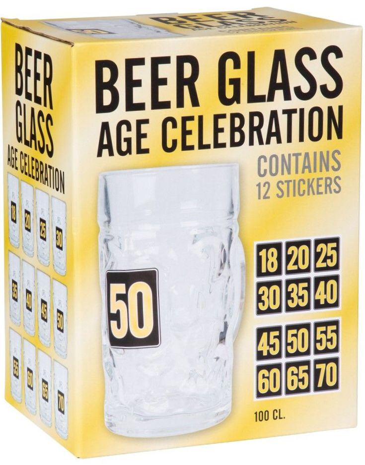 Stort Tilpassbart Alder-Jubileums Ølglass 12 stk Tall-Klistremerker - 1 l