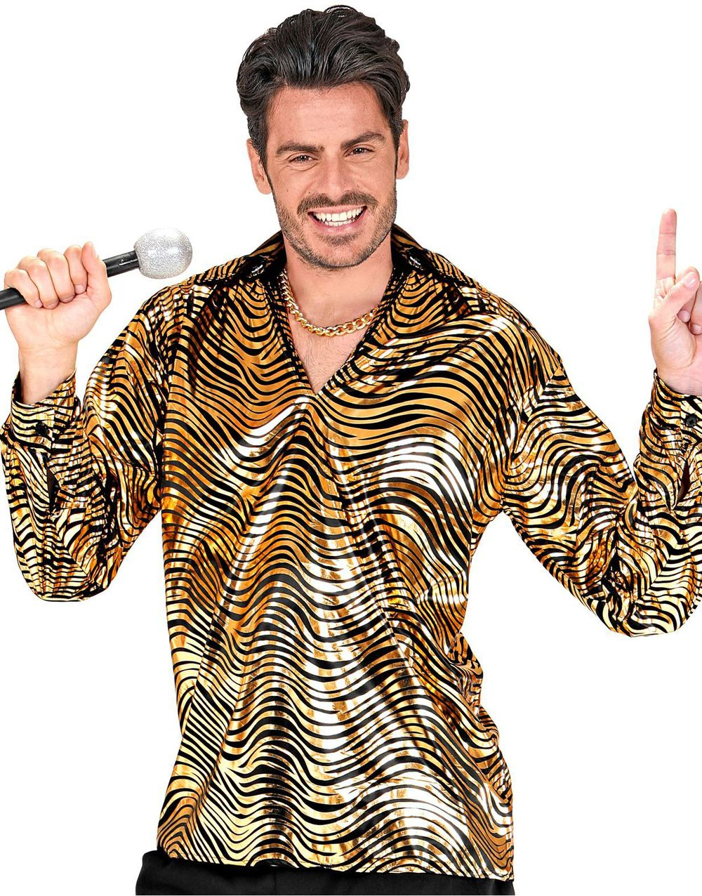 Skinnende Gullfarget Disco Kostymeskjorte med Bølgemønster til Herre