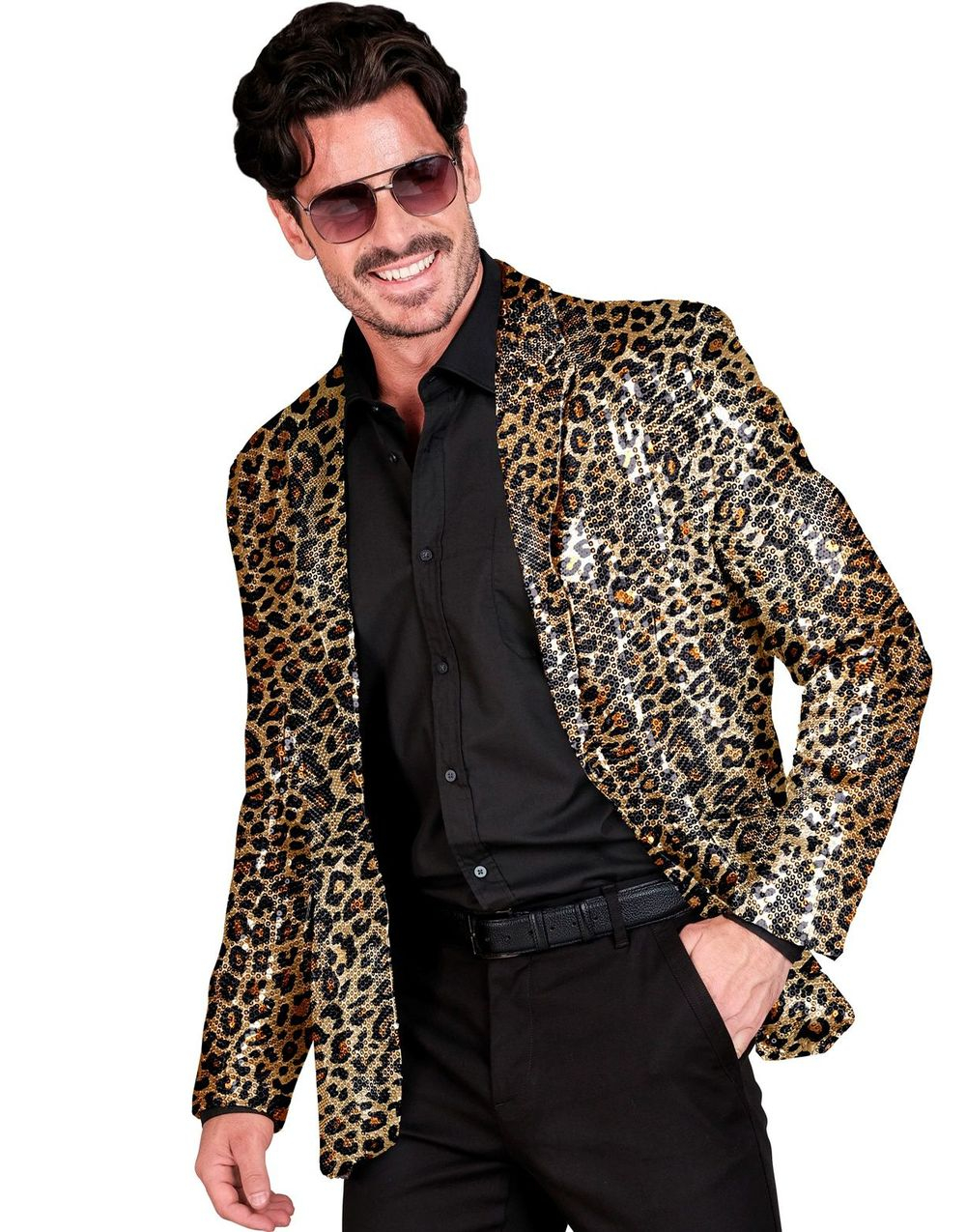 Leopardmønstret Kostymejakke med Paljetter til Herre