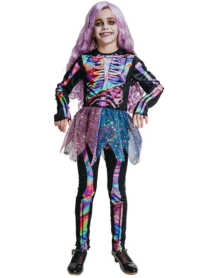 Shimmer Skeleton - Skjelettdrakt med Glitrende Skjørt og Fargerikt Motiv til Barn
