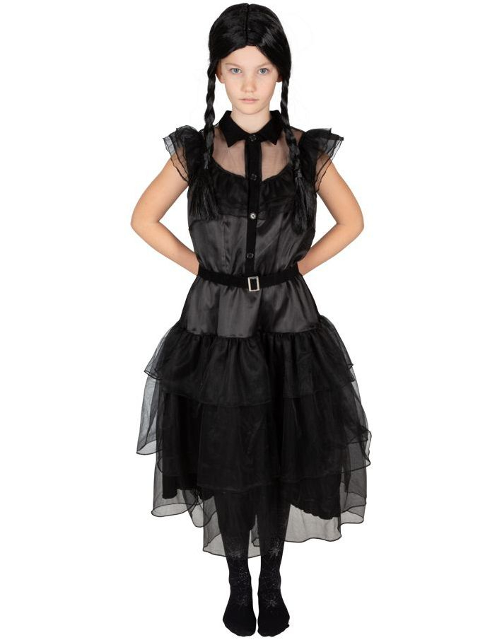 Black Lace Dress - Wednesday Inspirert Kostyme til Barn - 13-14 ÅR