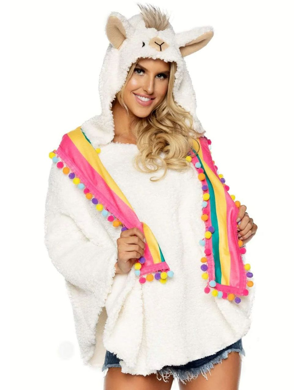 Cuddly Llama - Lama Poncho Kostyme til Dame med Hette - Onesize