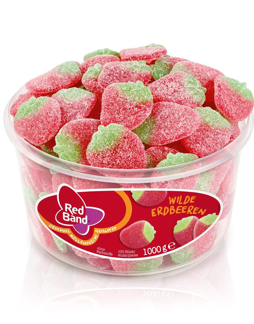 1 kg 100 stk Red Band Wilde Erdbeeren - Vingummijordbær med Markjordbærsmak