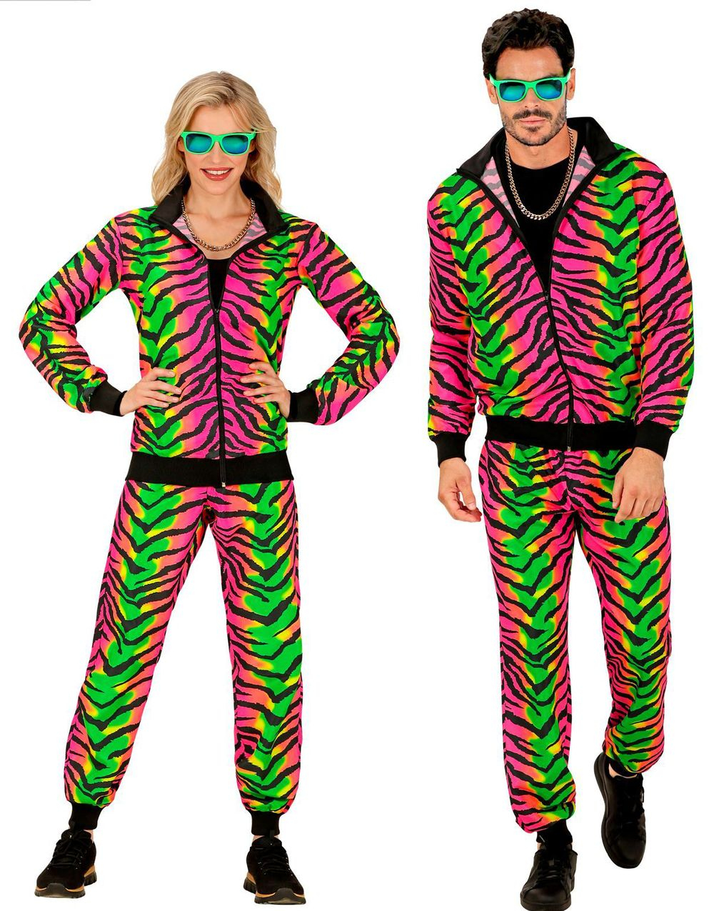 UV Glow Neonfarget Grilldress til Voksen med Striper - S