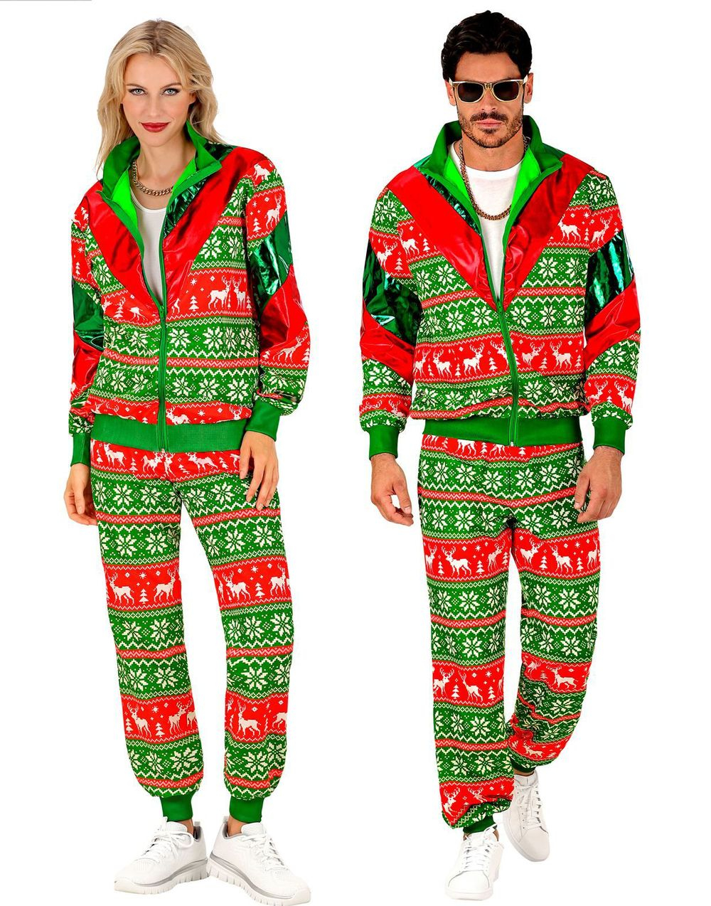 UV Glow Grønn og Rød Grilldress med Vintertema til Voksen