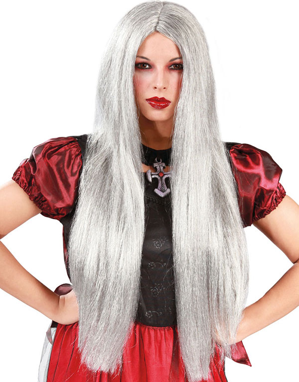 Ekstra Lang Grå Parykk 60 cm