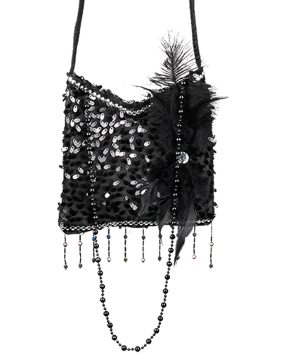 Flapperveske med Paljetter, Fjær og Perlelenke