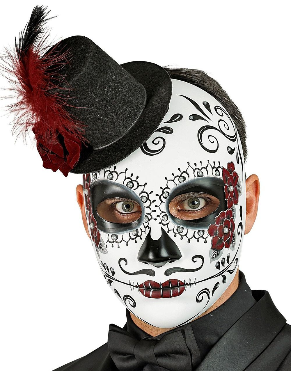 Day of the Dead Maske med Hatt og Fjær