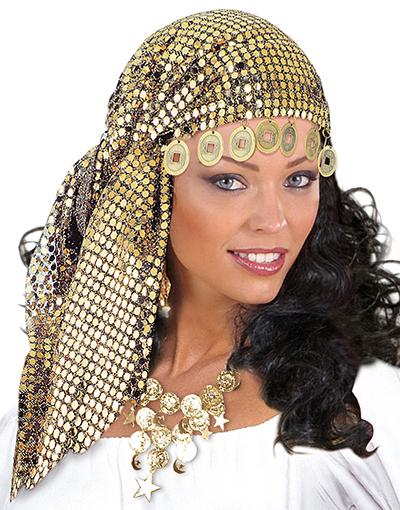 Gullfarget Sigøyner Hodeplagg med Anheng