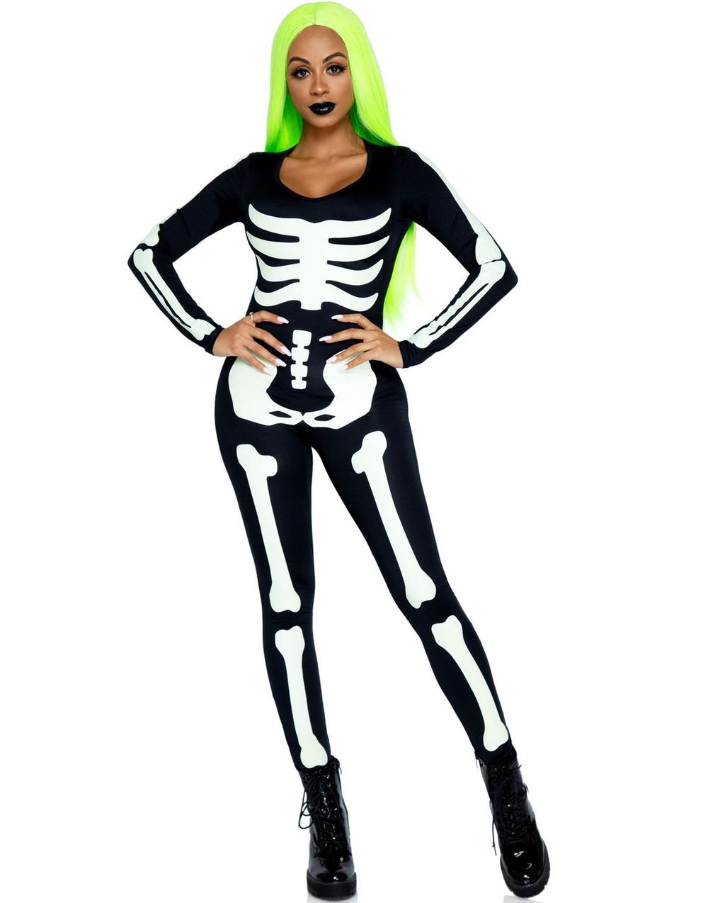 Skjelett Catsuit Kostyme til Dame - Gløder i Mørket