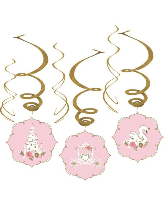 6 stk Hengende Swirl Dekorasjoner - Princess for a Day