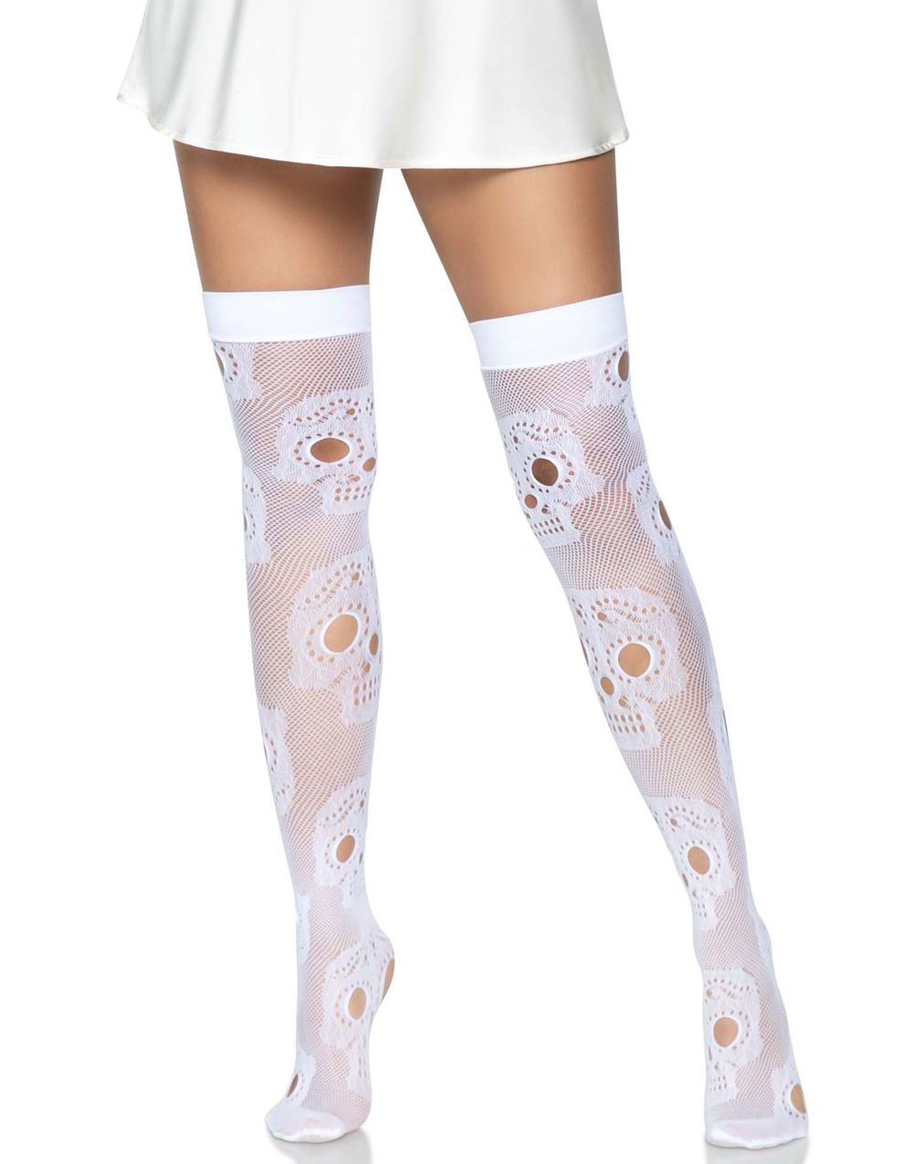 Sugar Skull - Hvite Strømper med Hodeskalle Motiv