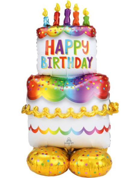 Happy Birthday Kake Stor AirLoonz Stående Folieballong 134 cm