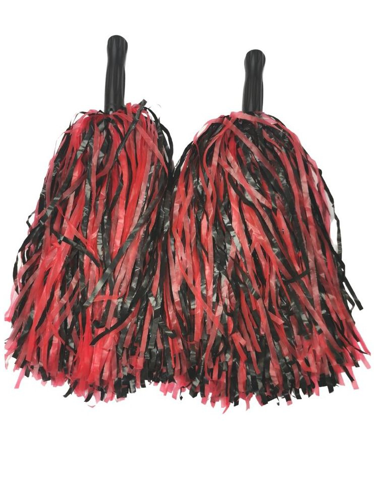 2 stk Tofarget Svart/Rød Pom Pom