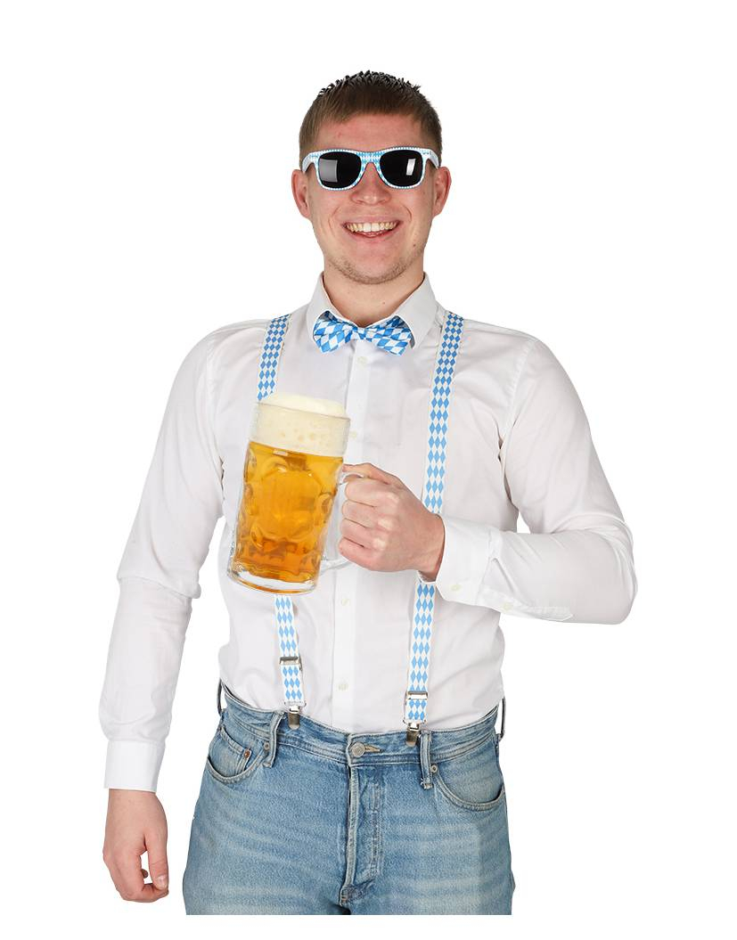 Oktoberfest Kostymesett med Briller, Bukseseler og Sløyfe