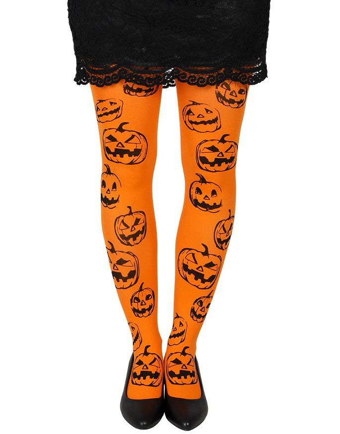 Orange Strømpebukse med Gresskar til Voksen