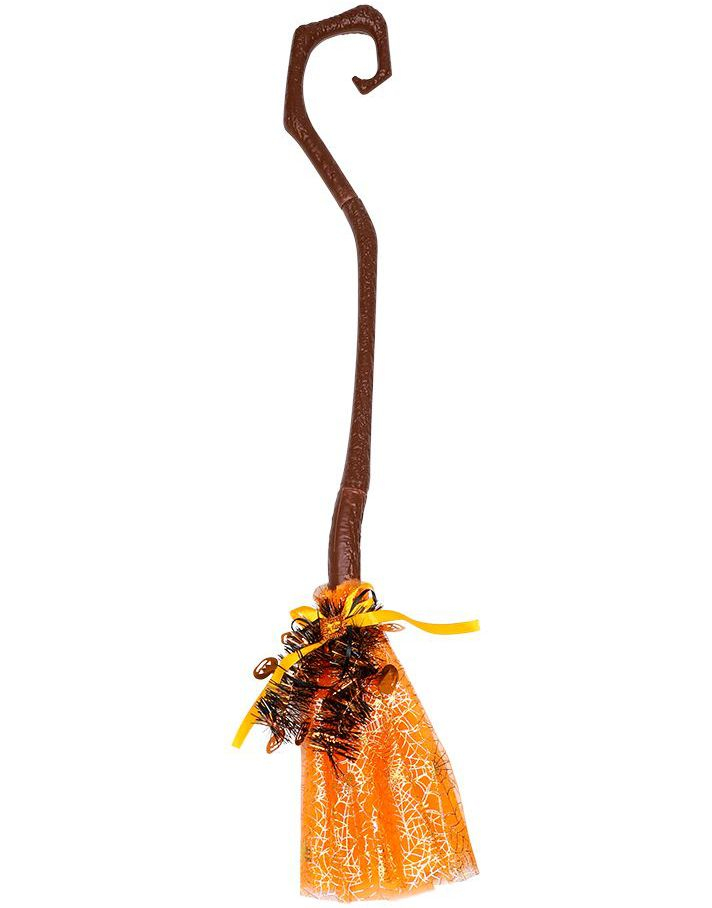 Orange og Brun Hekse Sopelime / Heksekost Ca. 93 cm