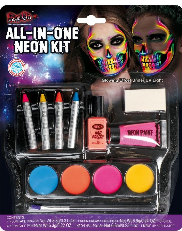 Neon Sminkesett med Neglelakk og Forskjellig Ansiktssminke