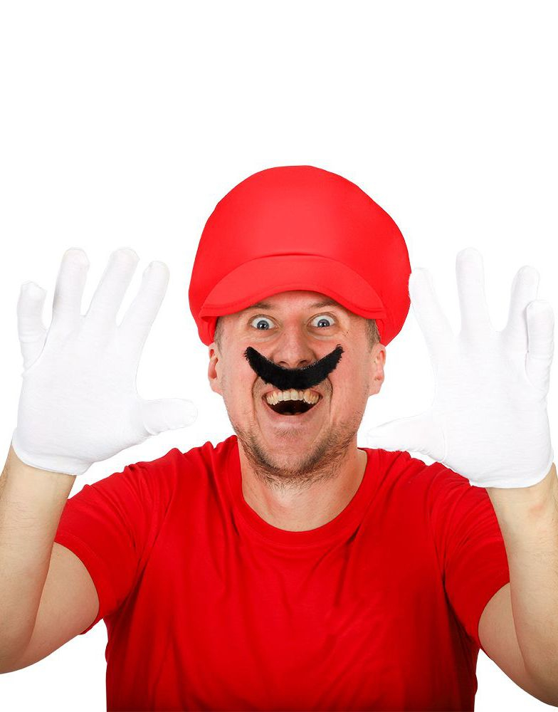 Mario Inspirert Kostymesett med Hatt, Bart og Hansker