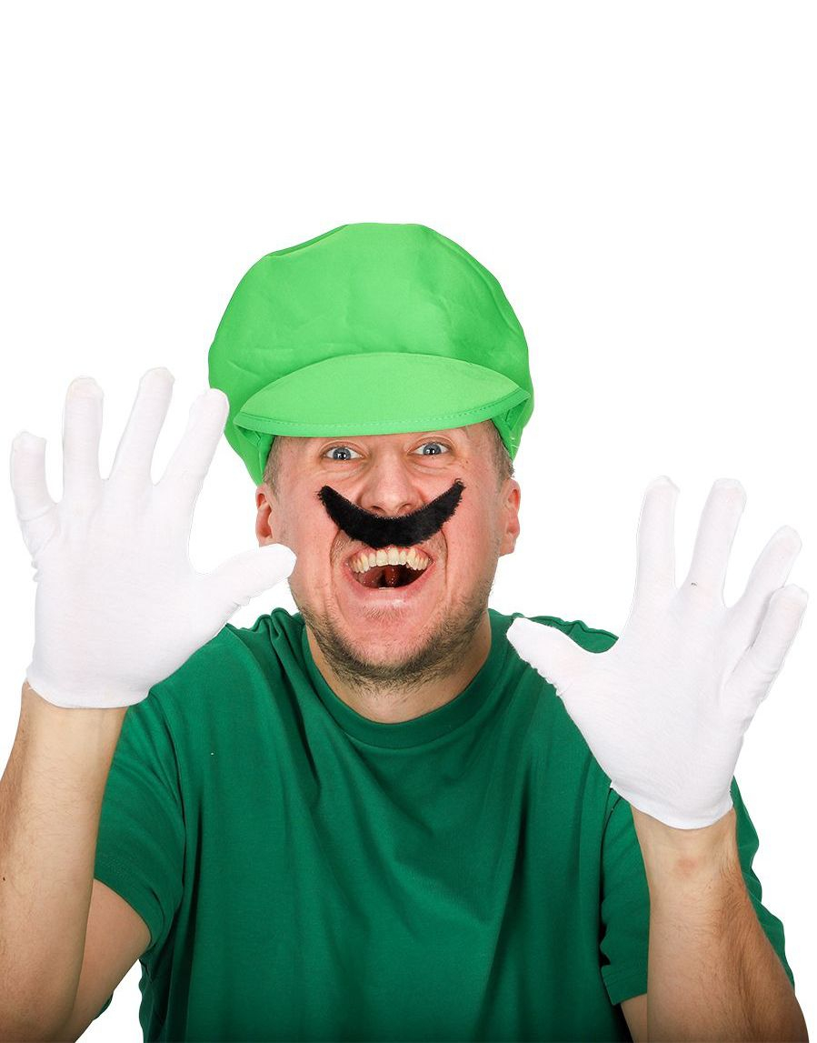 Luigi Inspirert Kostymesett med Hatt, Bart og Hansker