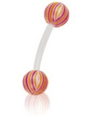 Banan Øyenbrynspiercing i Rosa med Stripete Orange, Hvite og Rosa Kuler - 1.2 x 8 mm