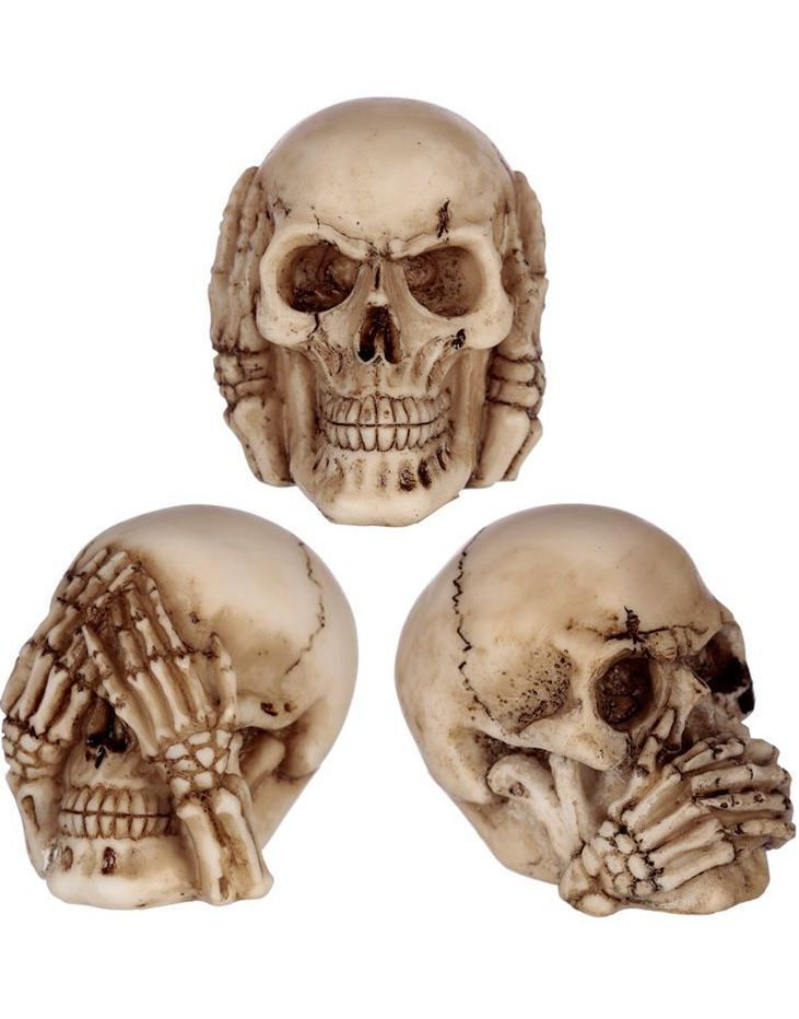 Hear No Evil, See No Evil - 3 stk Hodeskallefigurer 6,5 cm