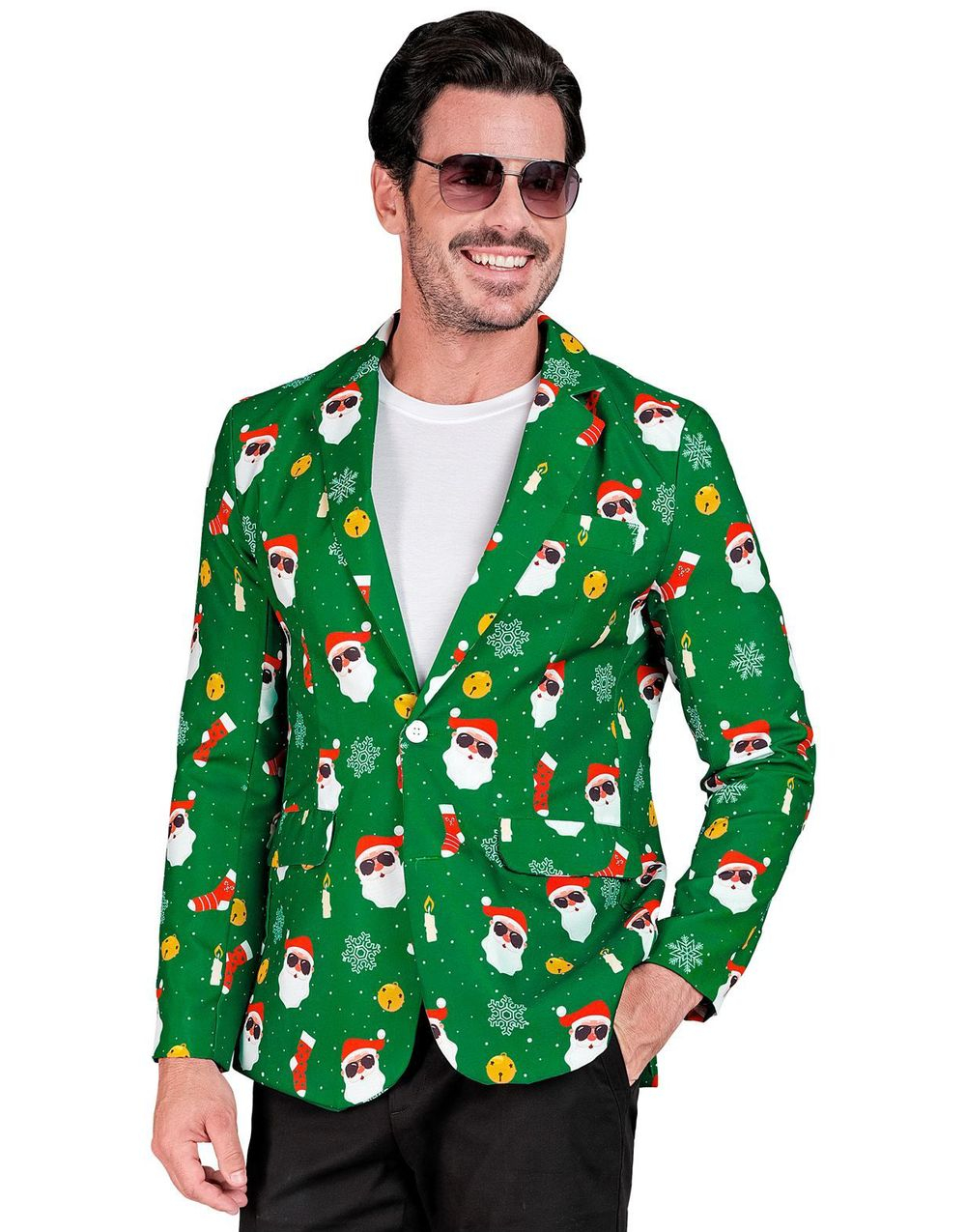UV Glow Kostymejakke til Herre med Nisser og Julemotiver