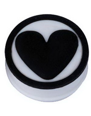 Svart Hjerte - Hvit Piercing Plugg