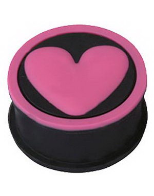 Rosa Hjerte - Svart Piercing Plugg