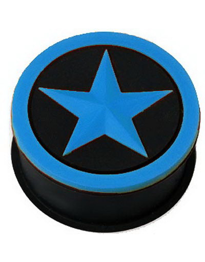 Blå Stjerne - Svart Piercing Plugg