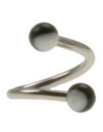 Curve Øyenbrynspiercing med Hvite og Svarte Kuler - 1.2 x 8 mm